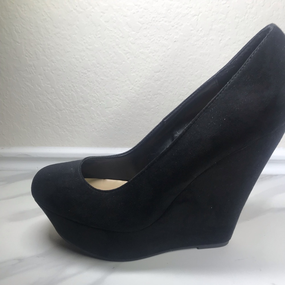 Black suede wedges